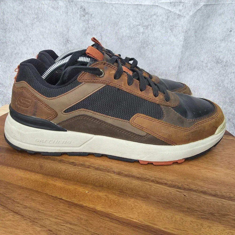 Skechers Sneakers Mens 10 Rozier Willron Brown Leather Casual Shoes Comfort Arch